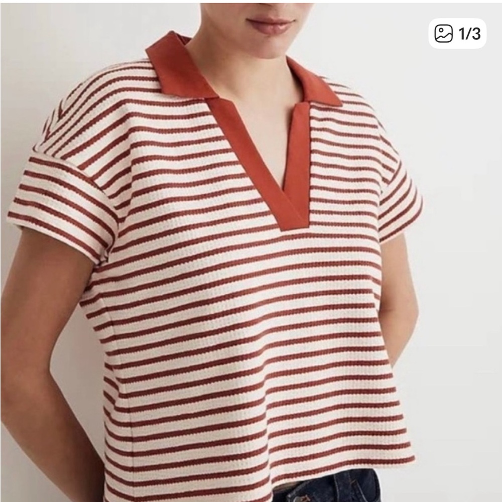 Madewell Striped Crop Polo Tee